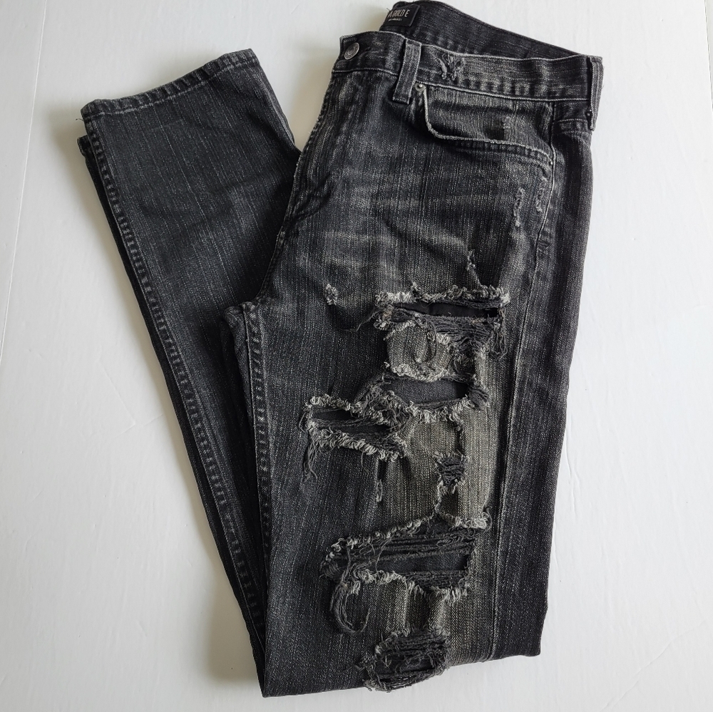 Luxury agolde dark grunge / destroyed Ripped/Distressed Black Jeans xl size 34 - Picture 4 of 12